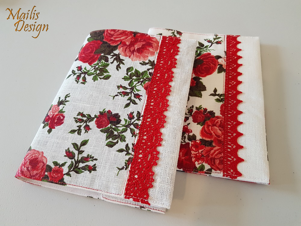 Linased kaaned (18,5 x 14,5 cm), punased roosid