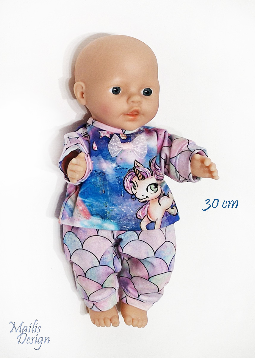 Nukuriided 30 cm nukule, särk ja püksid ükssarvikuga