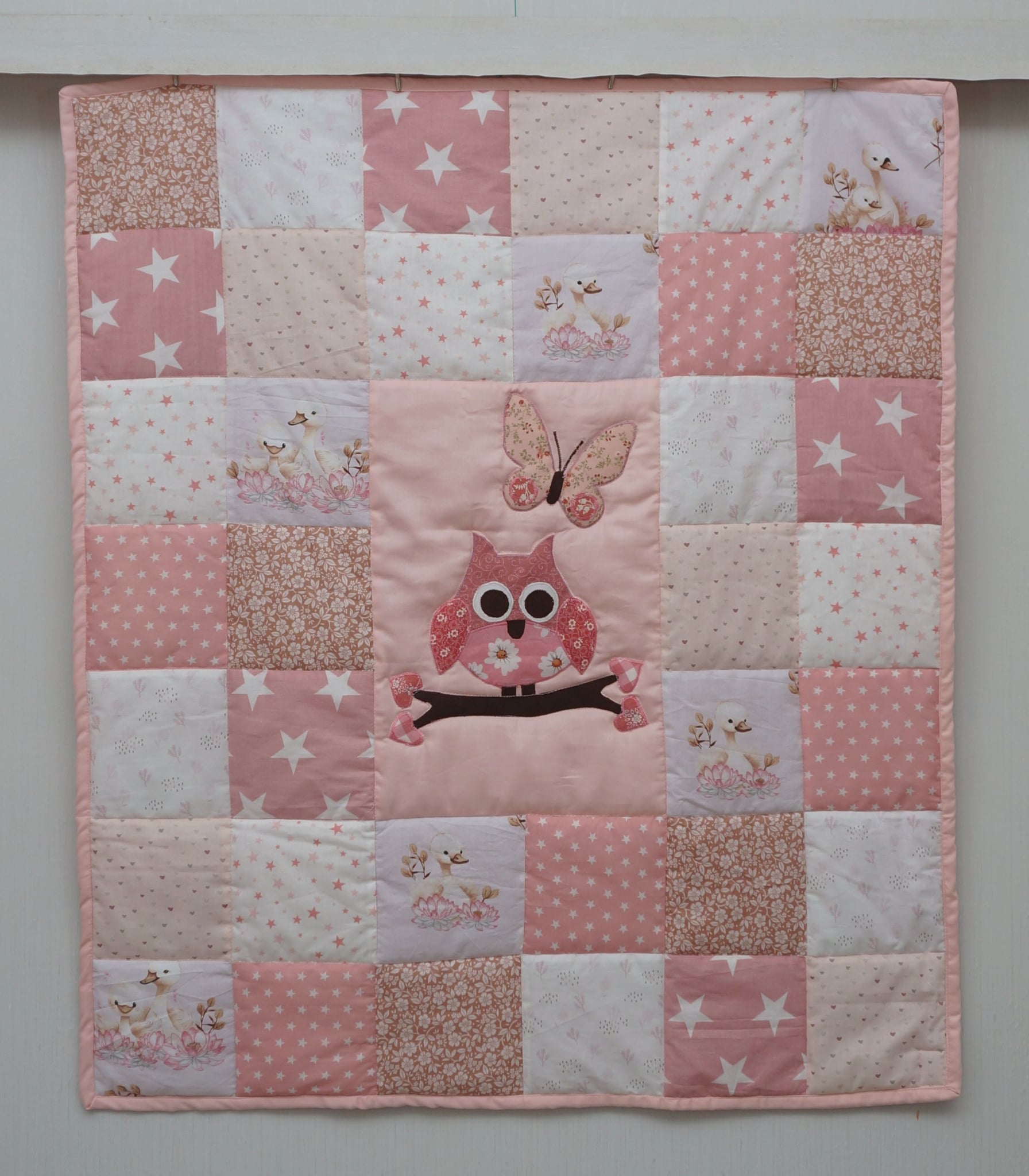 Baby blanket with Owl (95 x 80 cm), soft pink