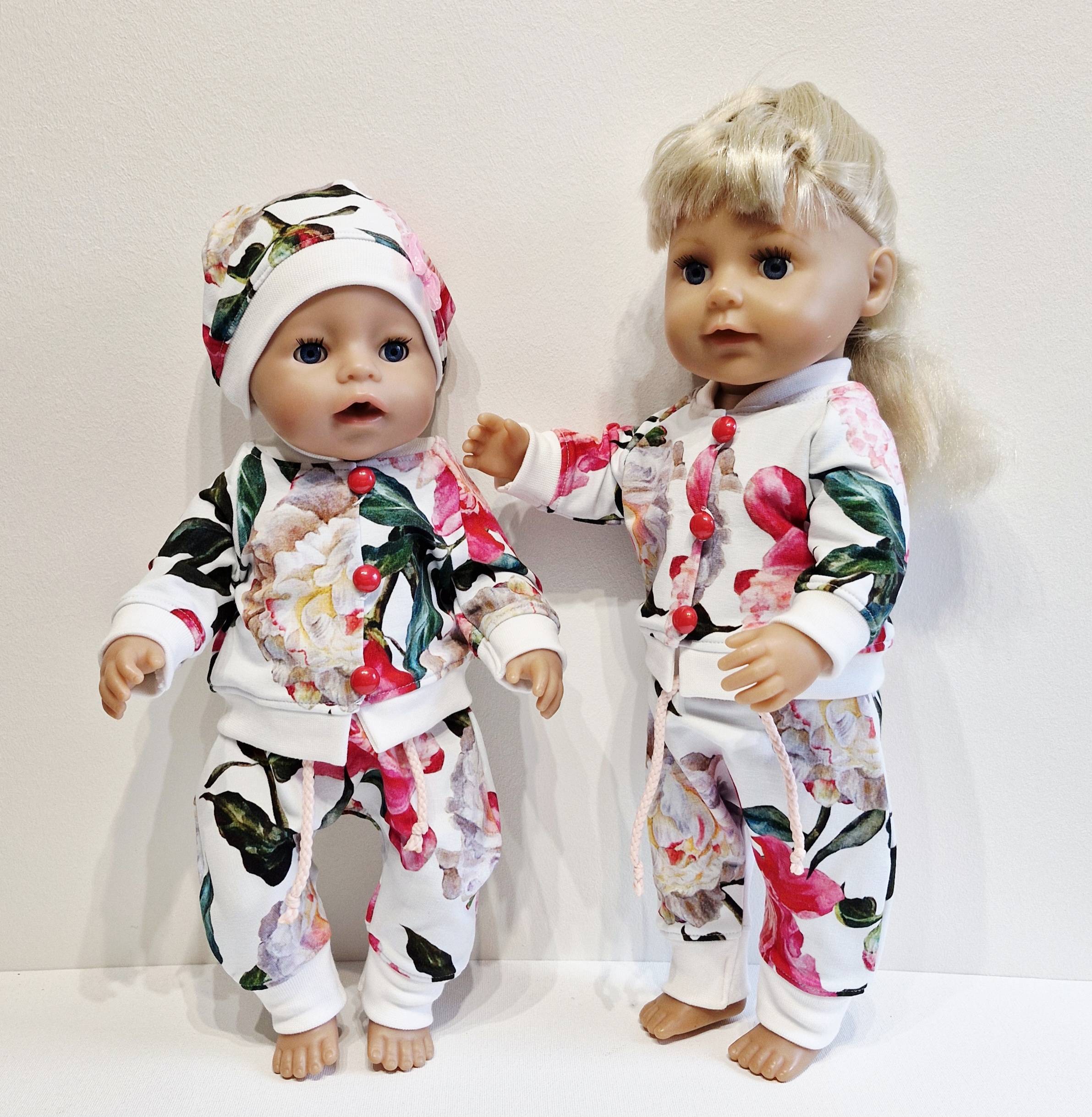 Doll clothing set (3 and 2 pieces) for 43–48 cm doll, peonies
