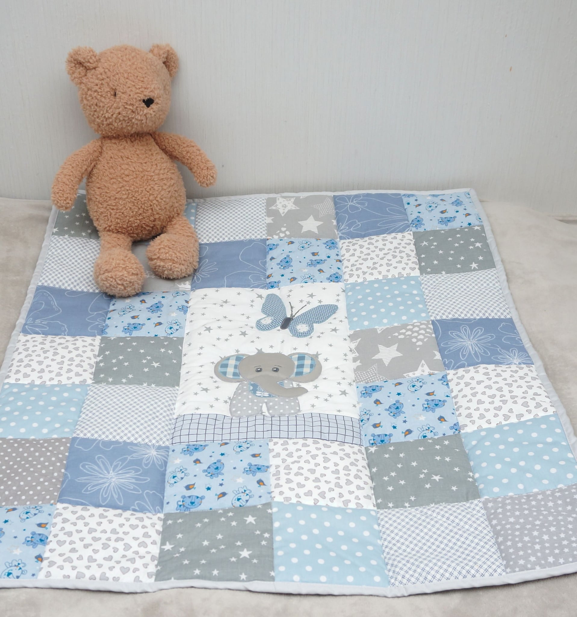 Baby blanket Elephant Erni (95 x 80 cm), blue